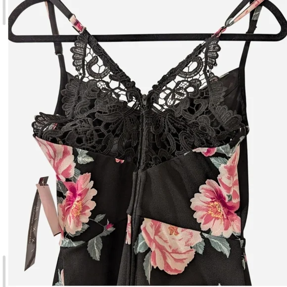 Trixxi Black Dress with Pink Floral and Lace Back - Picture 8 of 10